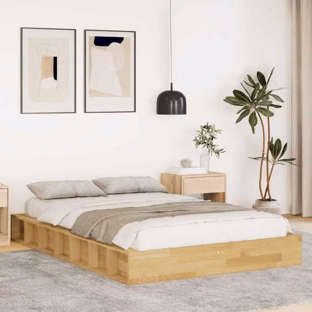 Berkfield Home Solid Wood Oak Bed Frame in Brown, W/D/H: 120 x 200 cm – 1