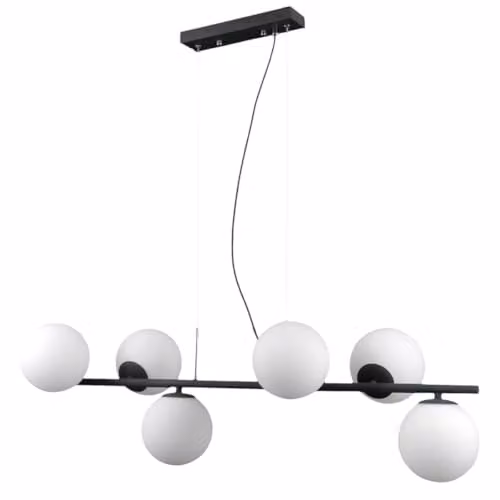 Netlighting Modern 6-Light Suspended Pendant Light in Black with White Glass Shades, G9