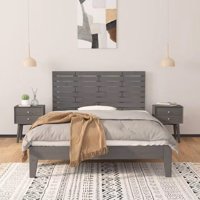 Berkfield Home Grey Solid Wood Pine Wall Headboard W/D/H: 126 x 3 x 63 cm