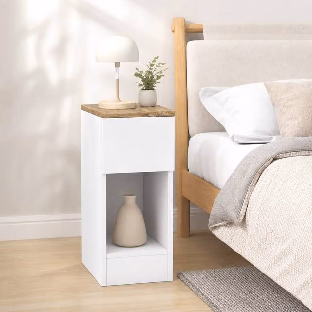 STILVORA Set of 2 White Bedside Tables with Drawer and Shelf