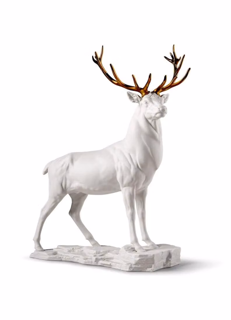 Lladró White and Brown Porcelain Deer Sculpture