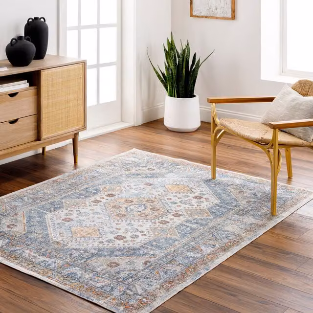 Livabliss Lilian Washable Vintage Boho Living and Dining Room Rug in Blue and Brown, W: 160 cm, L: 215 cm