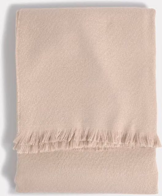 M&S Soft Textured Beige Polyester Throw with Fringes
