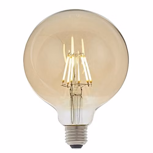 Loops Dimmable 6W E27 LED Filament Globe Bulb, Amber Tinted Transparent Glass, 2500K Warm White, 540 Lumen