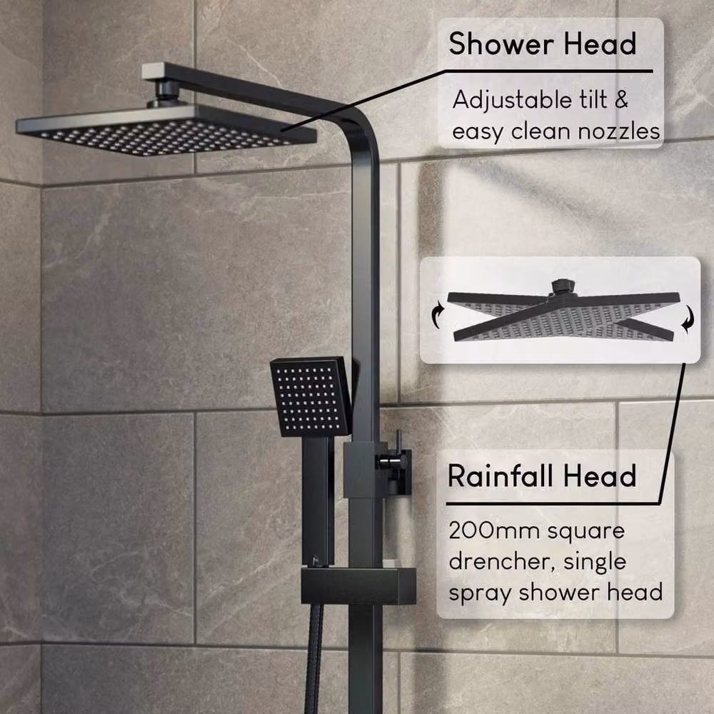 SPETLEK Thermostatic Single Lever Rainfall Shower Set in Matt Black, W: 100 cm x D: 40 cm – 4