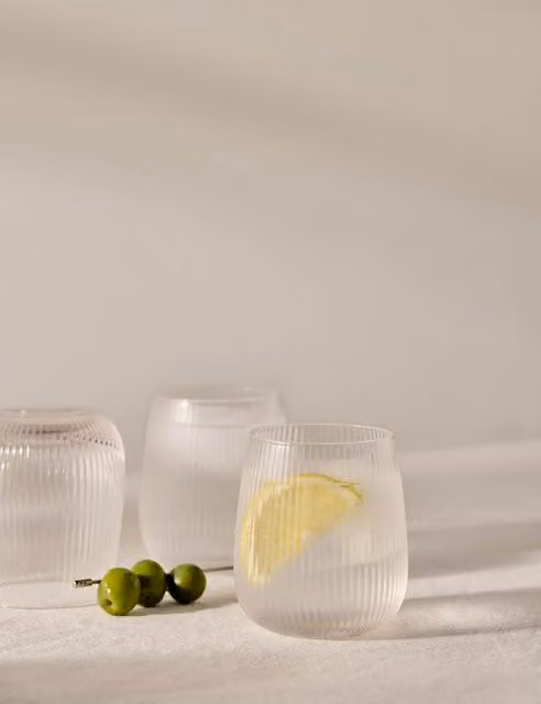 M&S Set of 6 Maxim Optic Ribbed Glass Tumblers, Transparent