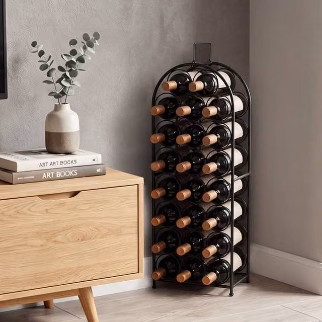 Levede Black Lacquered Metal Freestanding Wine Rack for 23 Bottles