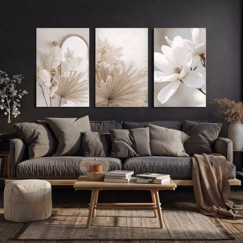 Mafett Beige Botanical Canvas Wall Art Set of 3 Minimalist Floral Prints, W: 45.72 cm, H: 60.96 cm – 2