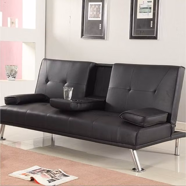 Comfy Living Modern Black Faux Leather Sofa Bed