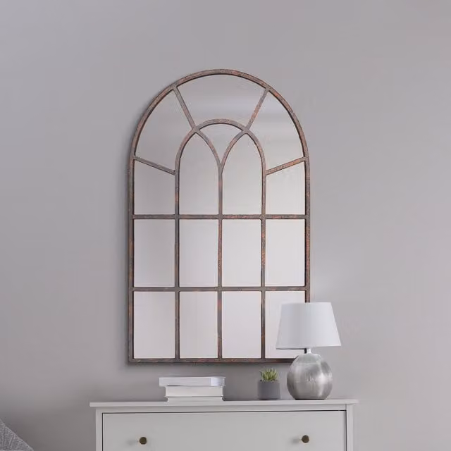 MirrorOutlet The Kirkby Arched Gothic Window Style Wall Mirror in Brown