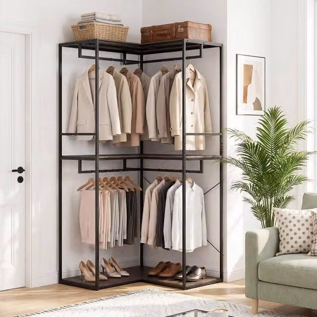 EONLION Modern L-shaped Coat Rack and Clothes Rail in Matt Black, W/D/H: 200 x 100 x 100 cm – 1