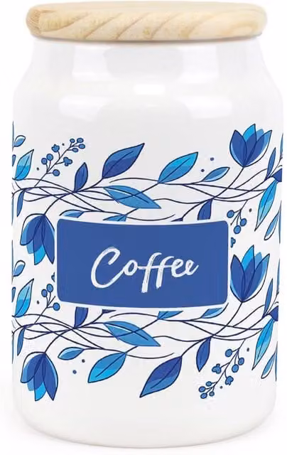Purely Home Blue and White Floral Ceramic Coffee Storage Canister