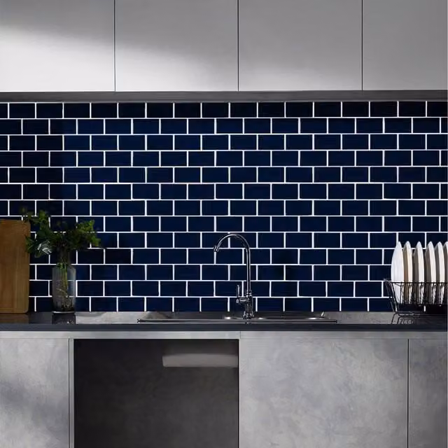 Lifeideas 10 Piece Blue Tile Look Self-Adhesive Plastic Backsplash Wall Stickers