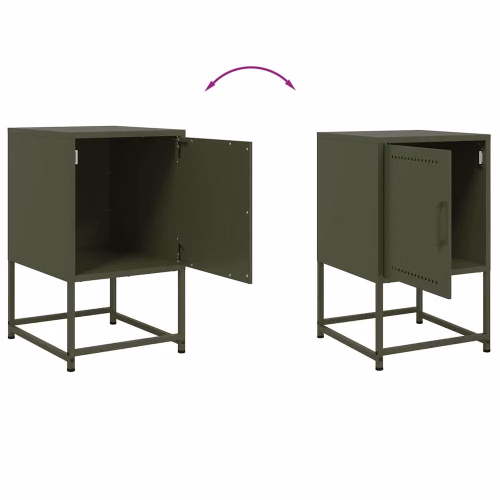 Berkfield Home Set of 2 Industrial Metal Bedside Cabinets, Olive Green, W: 36 cm, D: 39 cm, H: 60.5 cm – 4