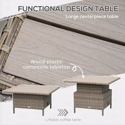 Outsunny 7 Seater Rattan Garden Furniture Set in Grey with Upholstered Cushions, W/D/H: 123 x 55 x 84 cm – 4