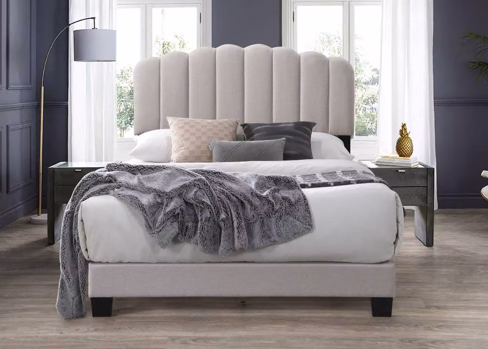 Bed Factory Direct Lunar Pebble Upholstered Fabric Bed Frame in Beige, W/D/H: 140 x 200 cm – 2