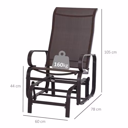 Outsunny Brown Outdoor Gliding Rocking Chair with Metal Frame for Garden or Balcony – 4