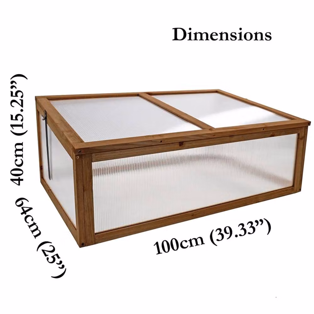 VOGREX Mini Wooden Cold Frame Greenhouse for Vegetables in Brown, W/D/H: 100 x 64 x 40 cm – 2
