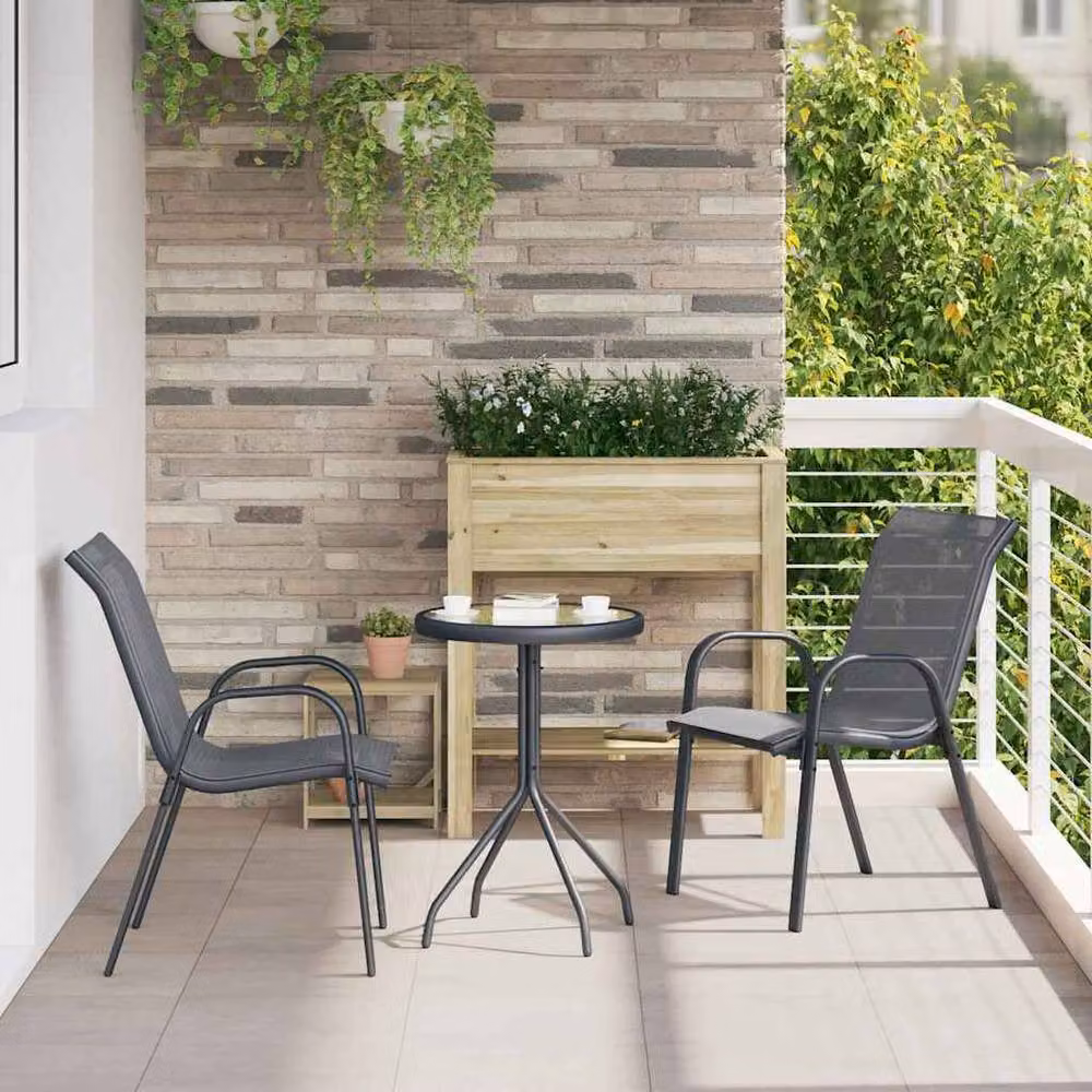 Berkfield Home Modern 3 Piece Garden Bistro Set in Anthracite Grey Textilene and Steel – 2