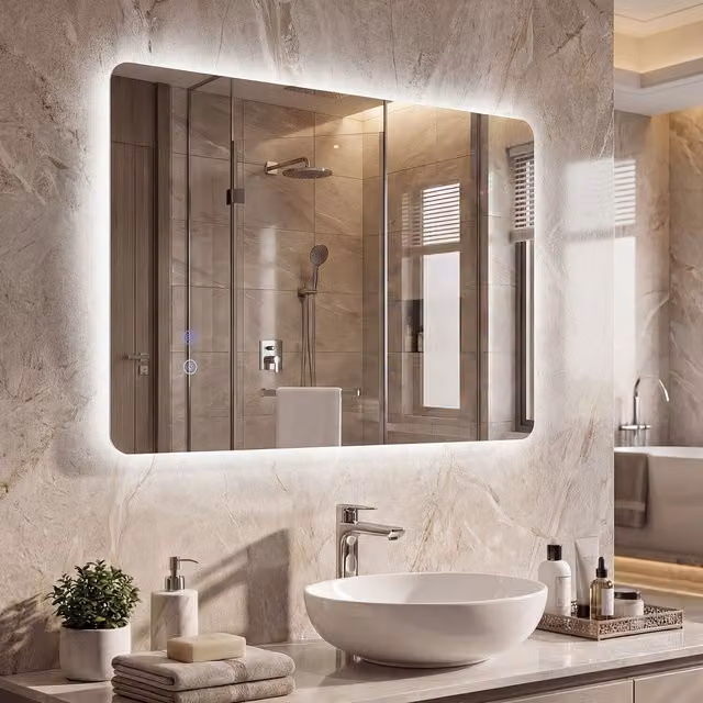 Costway Modern Rectangular Wall Mounted LED Bathroom Mirror with Touch Switch in Silver