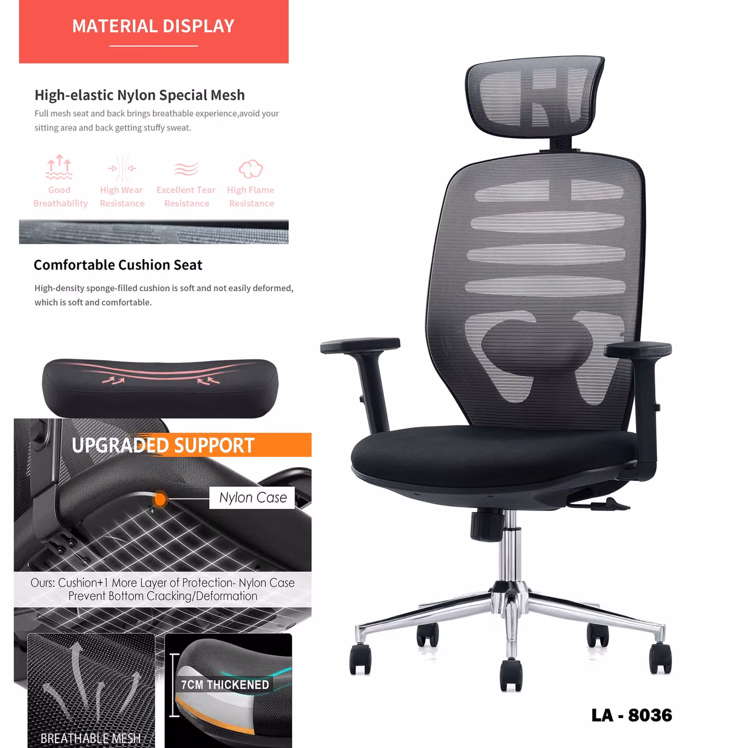 JFY Ergonomic Reclining Office Chair with Flip-Up Armrests and Headrest in Black Fabric – 3