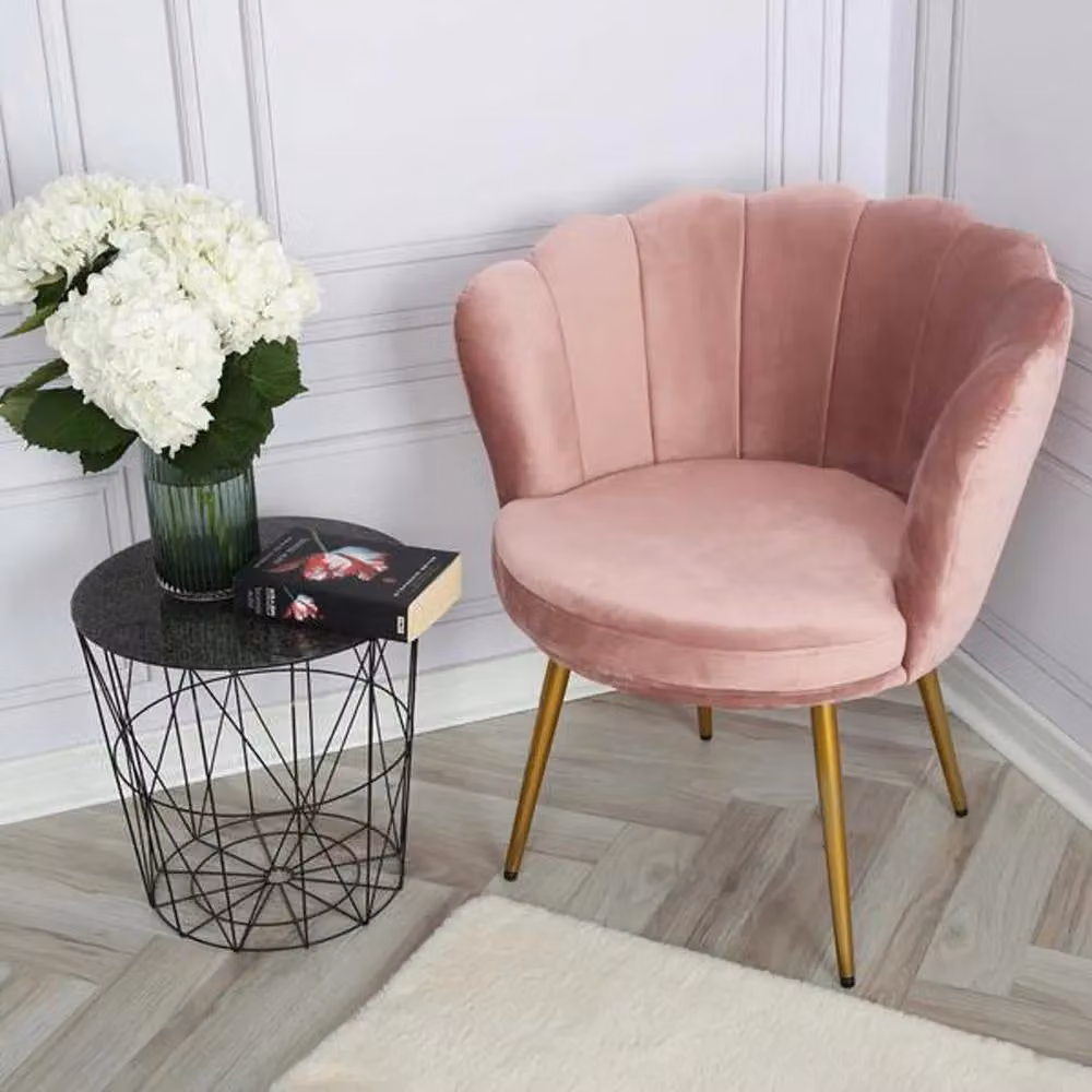 Genesis Flora Velvet Accent Tub Chair with Petal Back and Golden Chrome Metal Legs in Silver Pink – 3
