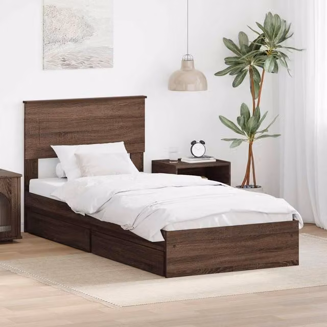Berkfield Home Modern Storage Bed with Drawers in Brown Oak, Engineered Wood, W/D/H: 75 x 190 cm