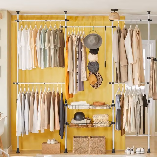 SoBuy White Adjustable Wardrobe Storage Shelving with Hanging Rod