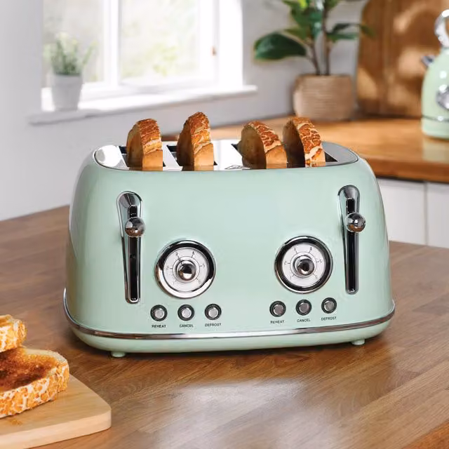 Retro 4 Slice Metal Toaster in Sage Green
