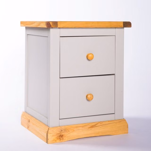 Cabinet Bits Bomporto 2 Drawer Bedside Table in Light Grey with Wood Knobs