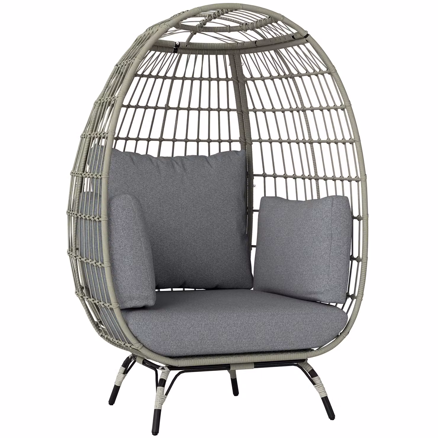 OUTSUNNY PE Rattan Egg Chair with Padded Cushions for Garden, Charcoal Grey – 2