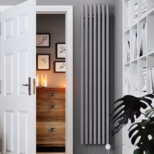 Terma Rolo Room E Electric Radiator with Wifi and App Control, Salt n Pepper Grey, H: 180 cm, W: 37 cm, D: 3.7 cm, 0.8 kW – 1