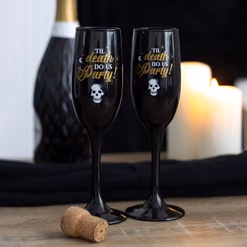 Something Different Wholesale Til Death Do Us Party Champagne Flute Set in Black and Gold – 3