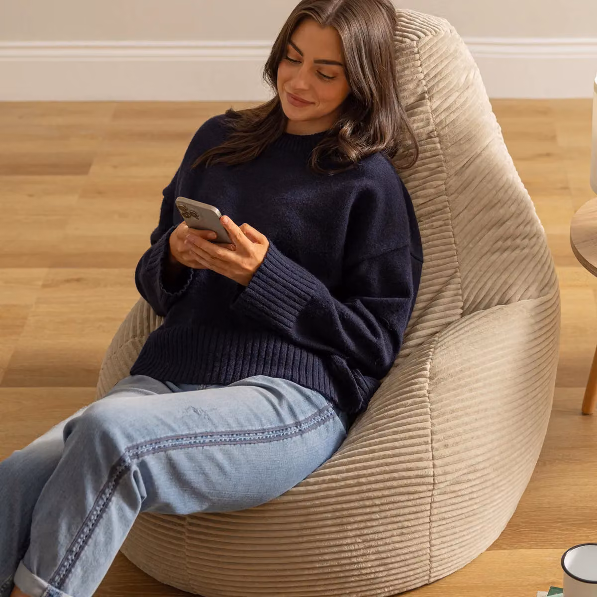 icon Dalton Cord Adult Bean Bag Chair Set of 2 in Beige with EPS Polystyrene Filling – 6