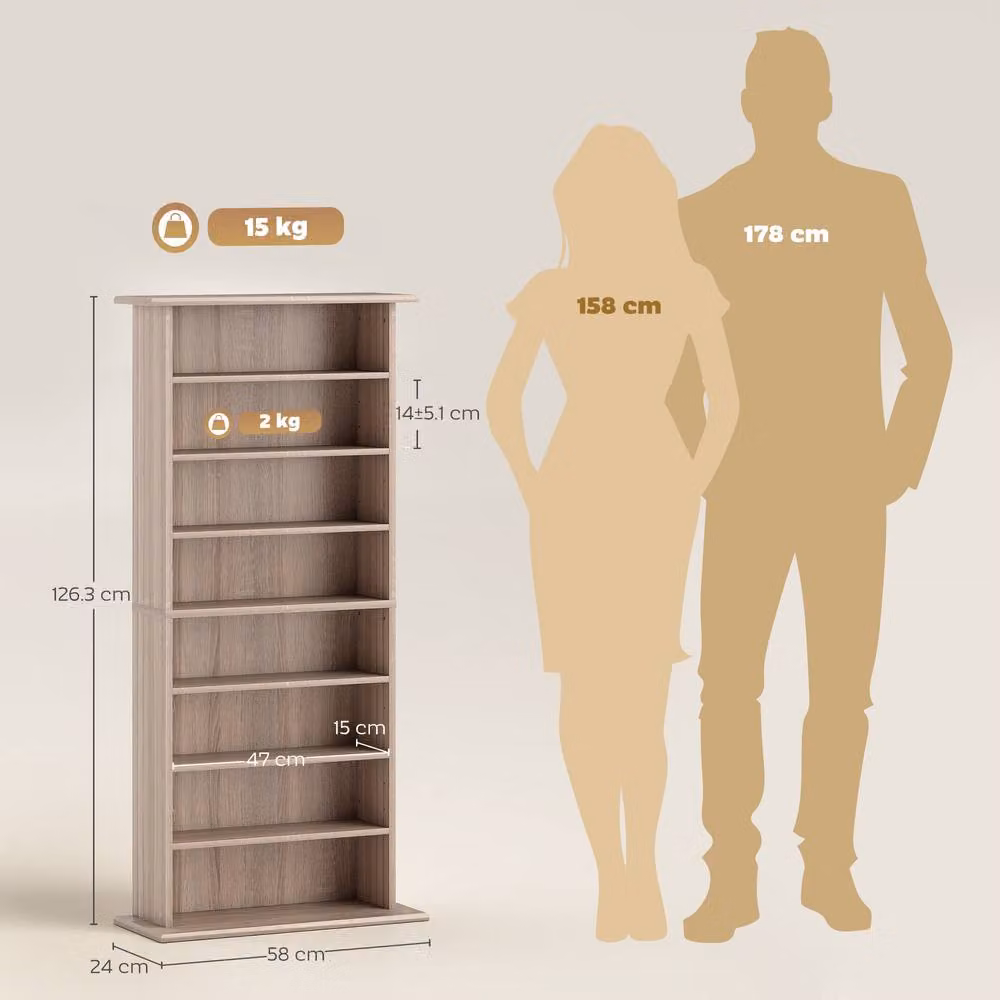 STILVORA CD Storage Unit with 6 Adjustable Shelves in Brown and Beige – 2