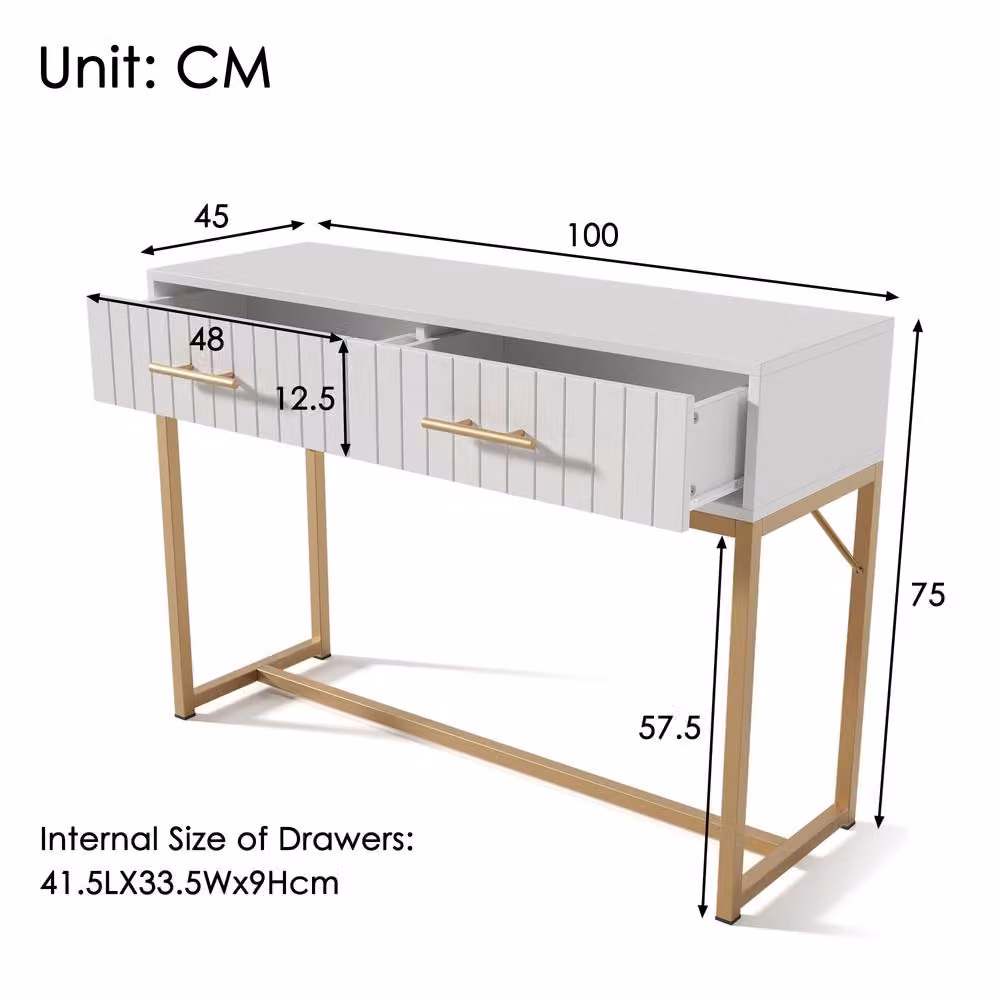 Merax White and Gold Modern Fluted Console Table with Two Drawers – 2