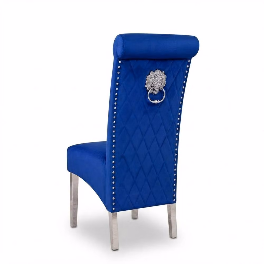 Stratus Interiors Emma Tall Velvet Lion Knocker Dining Chair in Blue – 3