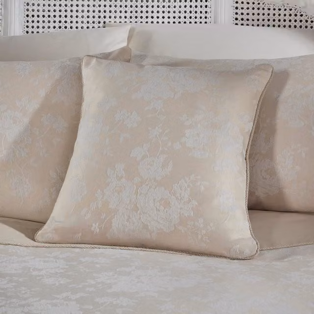 Dreams & Drapes Imelda Floral Jacquard Filled Cushion, Ivory and Beige, W/D/H: 43 x 43 x 43 cm