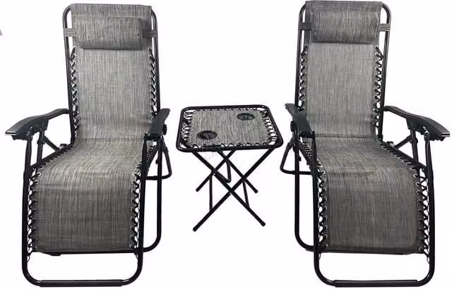 NESTLUNE Sun Recliner Lounge Table Set, 3 Pieces, Grey – 1