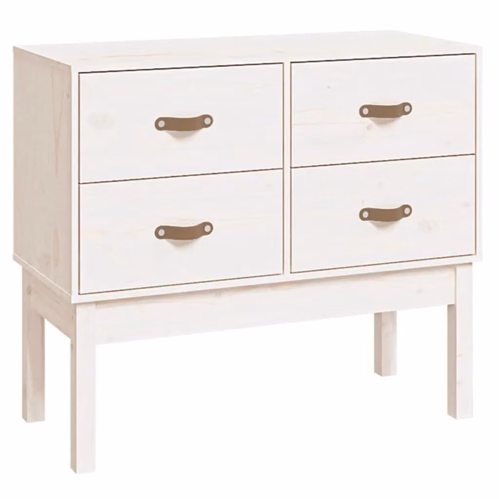 Berkfield Home White Rustic Solid Wood Pine Console Cabinet W: 90 cm, D: 40 cm, H: 78 cm – 2