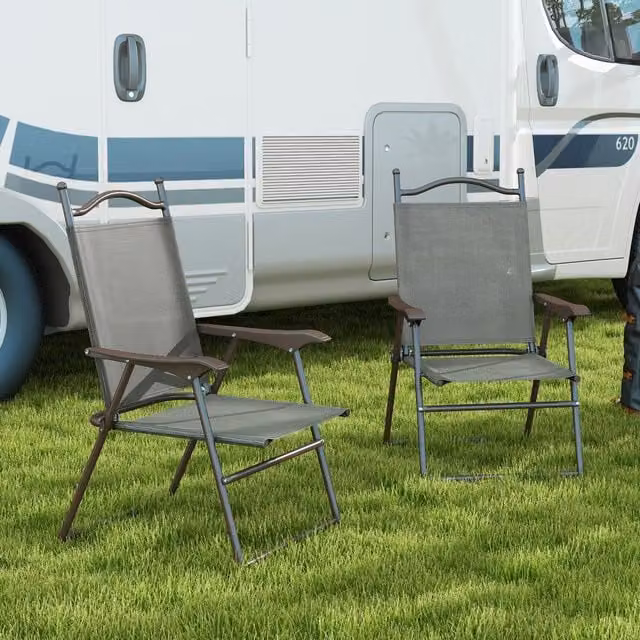 OUTSUNNY Set of 2 Folding Chairs with Armrests in Dark Grey with Breathable Mesh Fabric Seats – 1