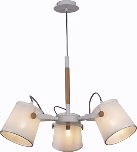 Mantra Nordica II M5461 Three-Light Pendant Lamp in White and Beech with White Fabric Cylinder Shades
