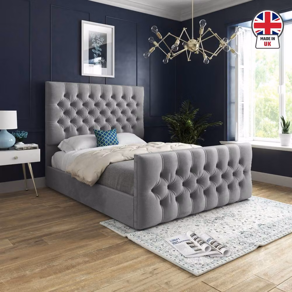 KDMD Rothwell Grey Velvet Upholstered Chesterfield Bed Frame, W/D/H: 90 x 190 x 137 cm – 3