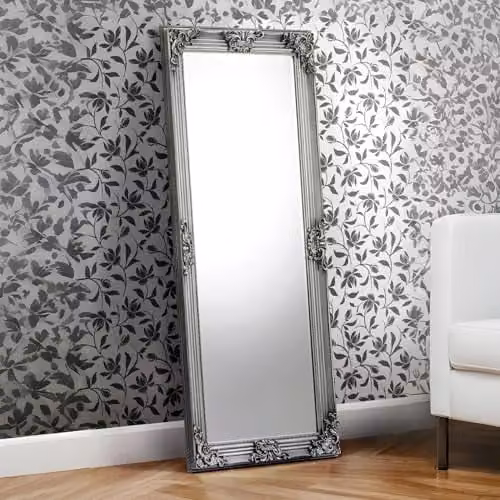 Julian Bowen Rococo Freestanding Lean-To Dressing Mirror in Silver/Grey, H: 180 cm x W: 80 cm – 1