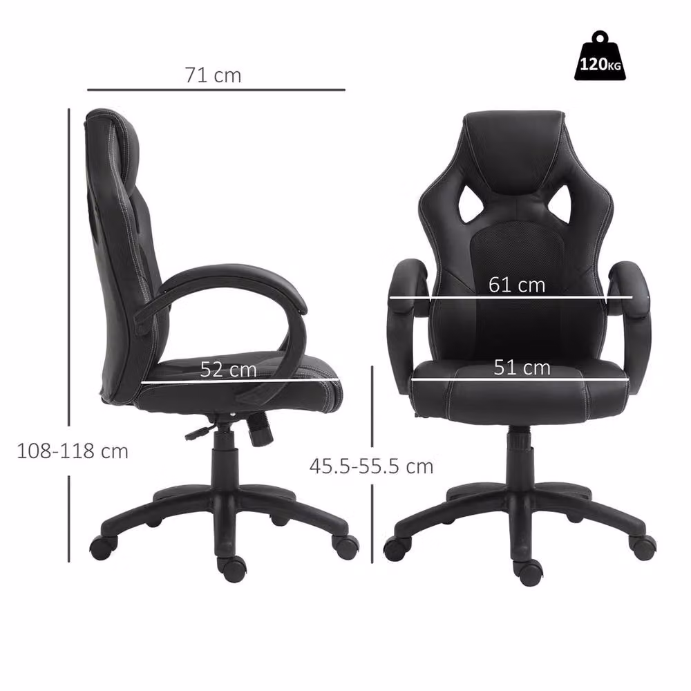FORGEVIO Executive Racing Swivel Gaming Office Chair in Black PU Leather – 2