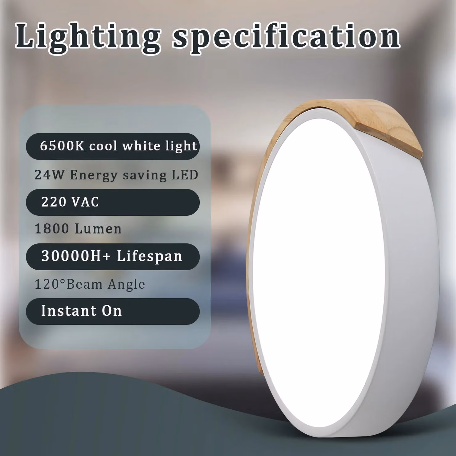 Pheashine Modern Round Wood LED Ceiling Light, White, 24W, 6500K, Diameter: 32 cm – 2