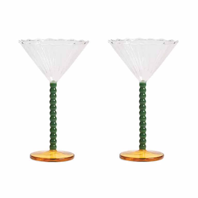 &Klevering Perle Cocktail Coupe Glass Set of 2 in Green, Orange and Clear
