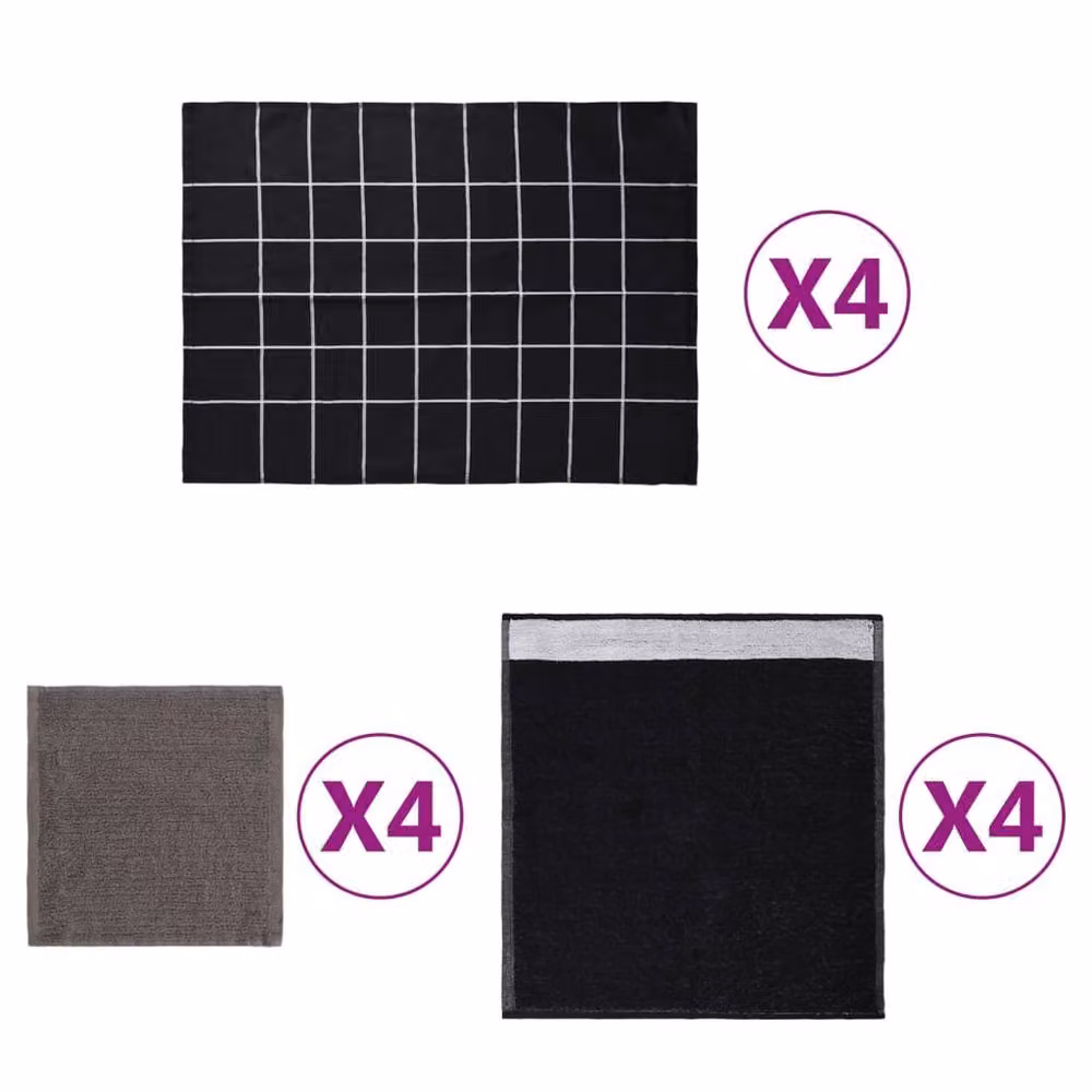 Berkfield Home 12 Piece Black Cotton Towel Set – 2