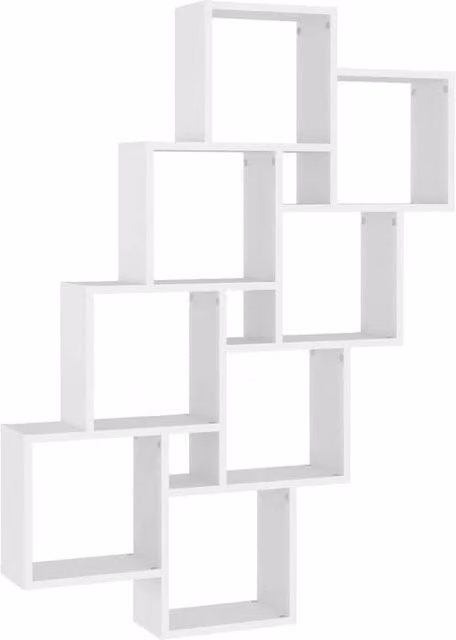 Berkfield Home Wall Mounted Cube Shelf in White, W/D/H: 90 x 15 x 119 cm