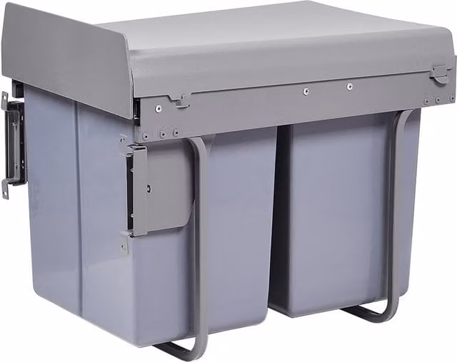 Livingandhome 40L Double Pull-Out Under Cabinet Kitchen Trash Can with Flip Lid, Grey